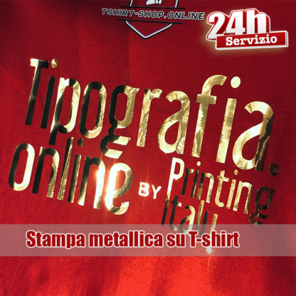 T-shirt con stampa in oro, argento e olografico